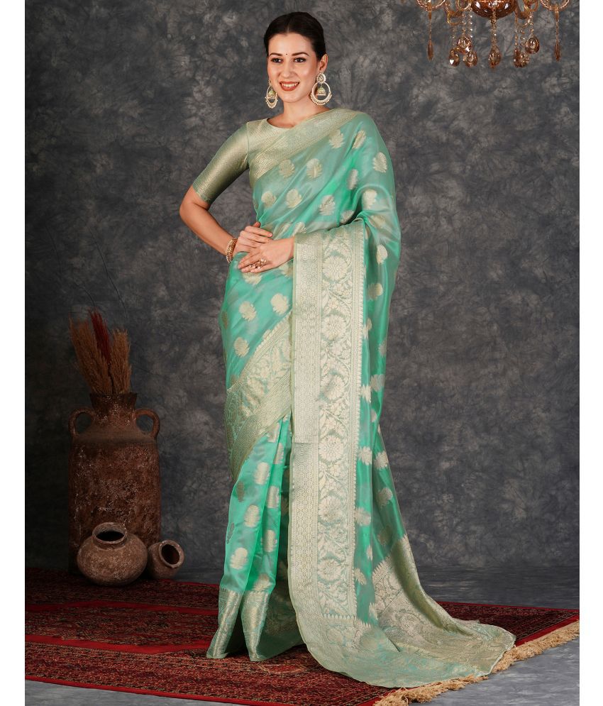     			Satrani Silk Blend Woven Saree With Blouse Piece - Mint Green ( Pack of 1 )