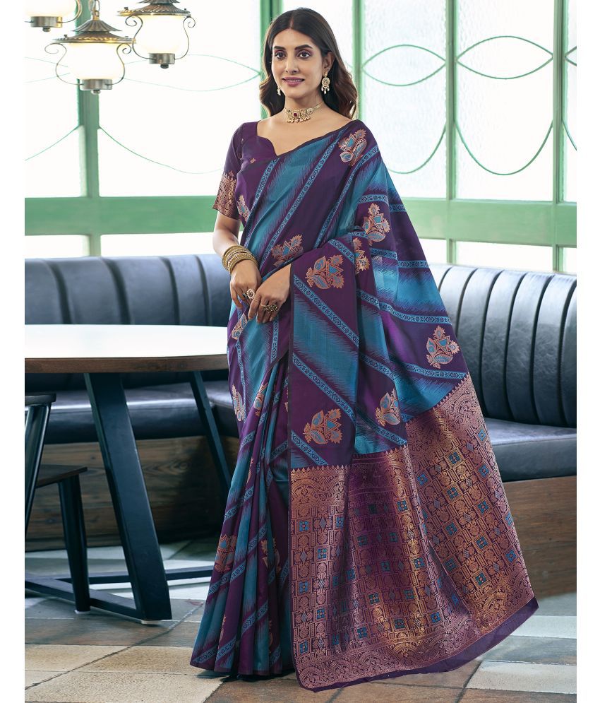     			Satrani Silk Blend Woven Saree With Blouse Piece - Purple ( Pack of 1 )