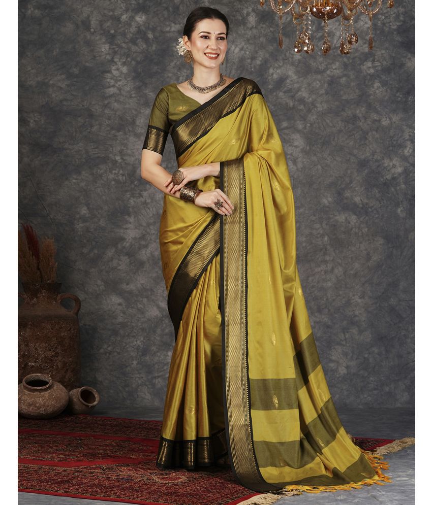     			Satrani Silk Self Design Saree With Blouse Piece - Mustard ( Pack of 1 )