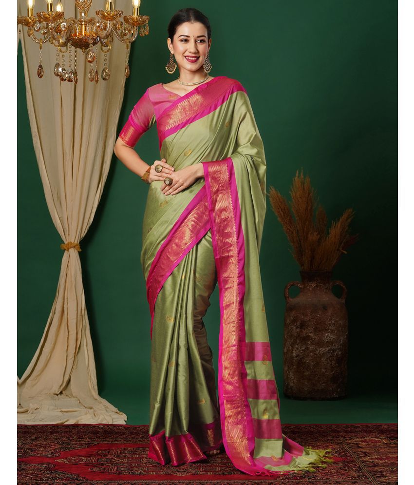     			Satrani Silk Self Design Saree With Blouse Piece - Light Green ( Pack of 1 )