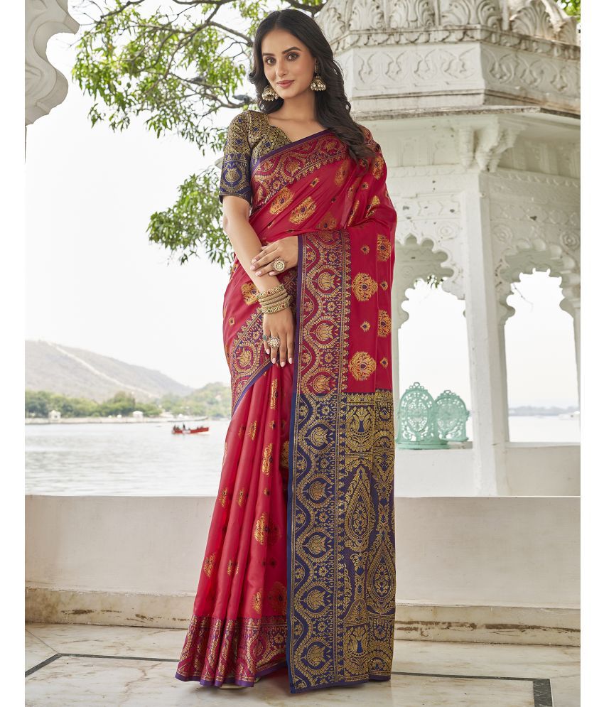     			Satrani Silk Self Design Saree With Blouse Piece - Red ( Pack of 1 )