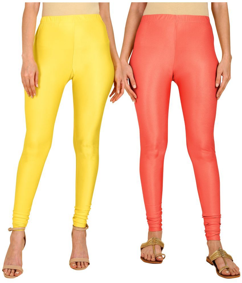     			Colorscube - Coral,Yellow Lycra Women's Churidar ( Pack of 2 )