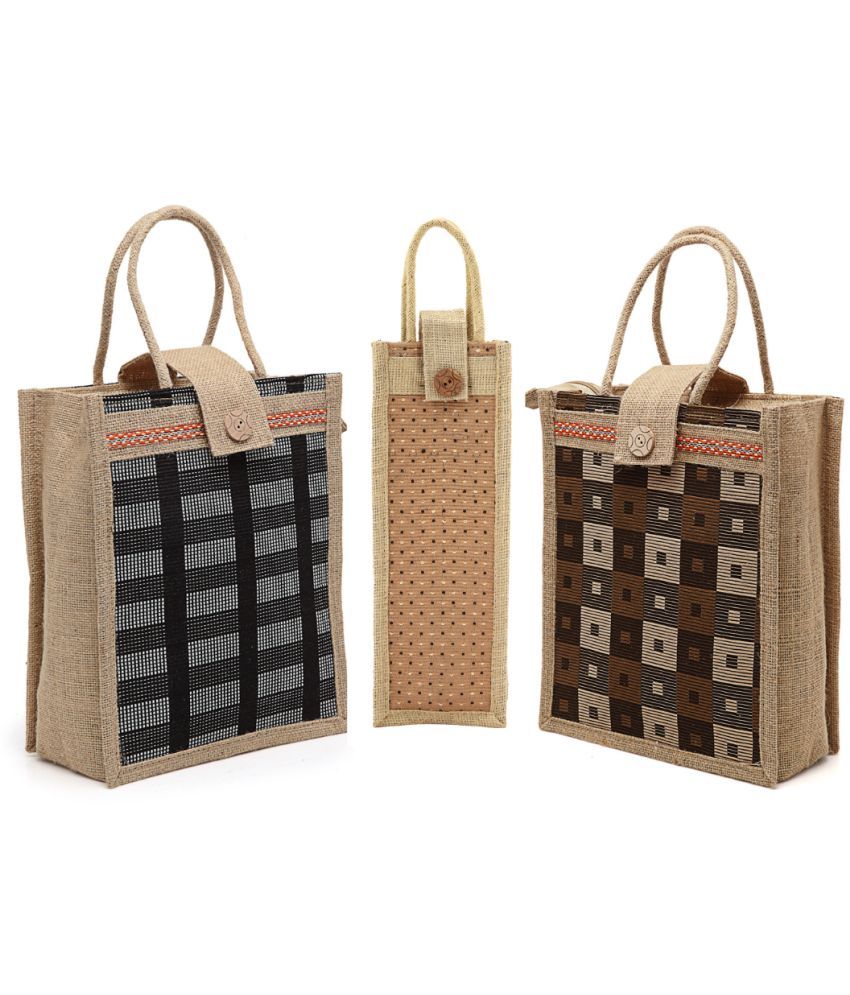     			ENSAC Grey Jute Lunch Bag Pack of 3