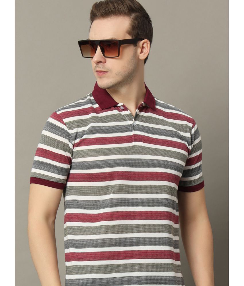     			GET GOLF Cotton Blend Regular Fit Striped Half Sleeves Men's Polo T Shirt - Maroon ( Pack of 1 )