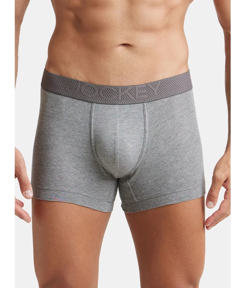     			Jockey LM06 Men Bamboo Cotton Elastane Stretch Breathable Mesh Trunk - Mid Grey Melange