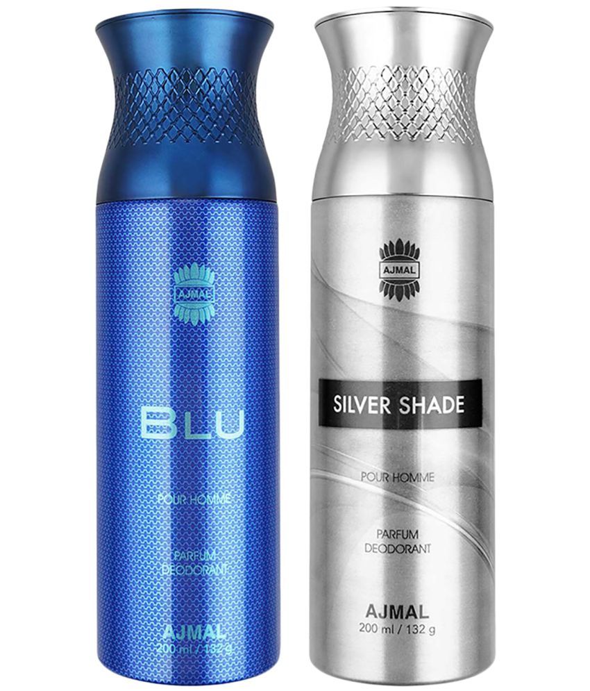     			Ajmal Blu & Silver Shade Deodorant Body Spray 200Ml Each Gift For Men & Women Pack of 2