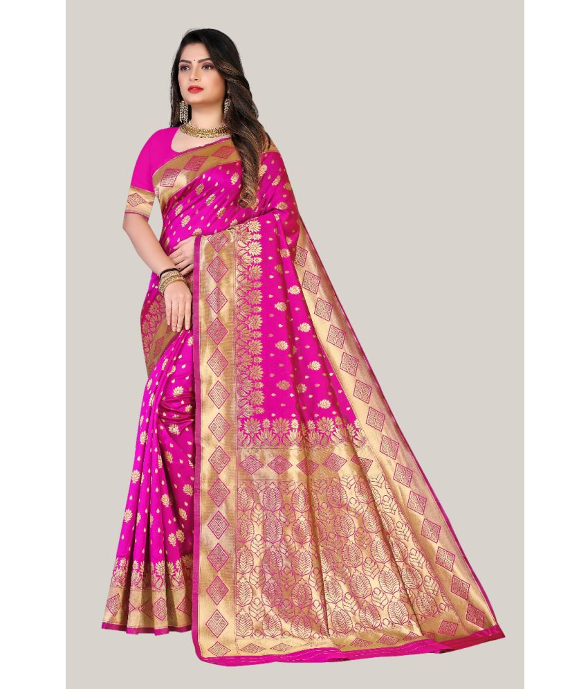     			Balaji's Banarasi Silk Embellished Saree With Blouse Piece - Pink ( Pack of 1 )