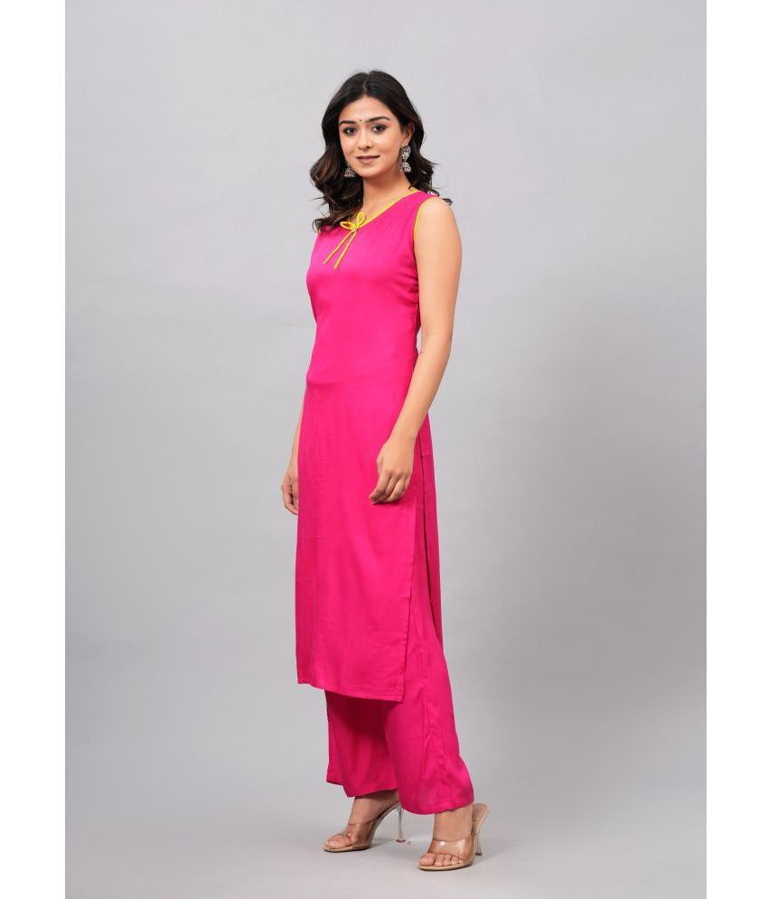     			Maquien Rayon Solid Kurti With Palazzo Women's Stitched Salwar Suit - Pink ( Pack of 1 )