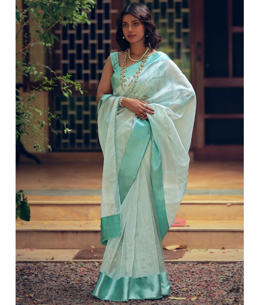     			Stylee Lifestyle Organza Woven Saree With Blouse Piece - Turquoise ( Pack of 1 )