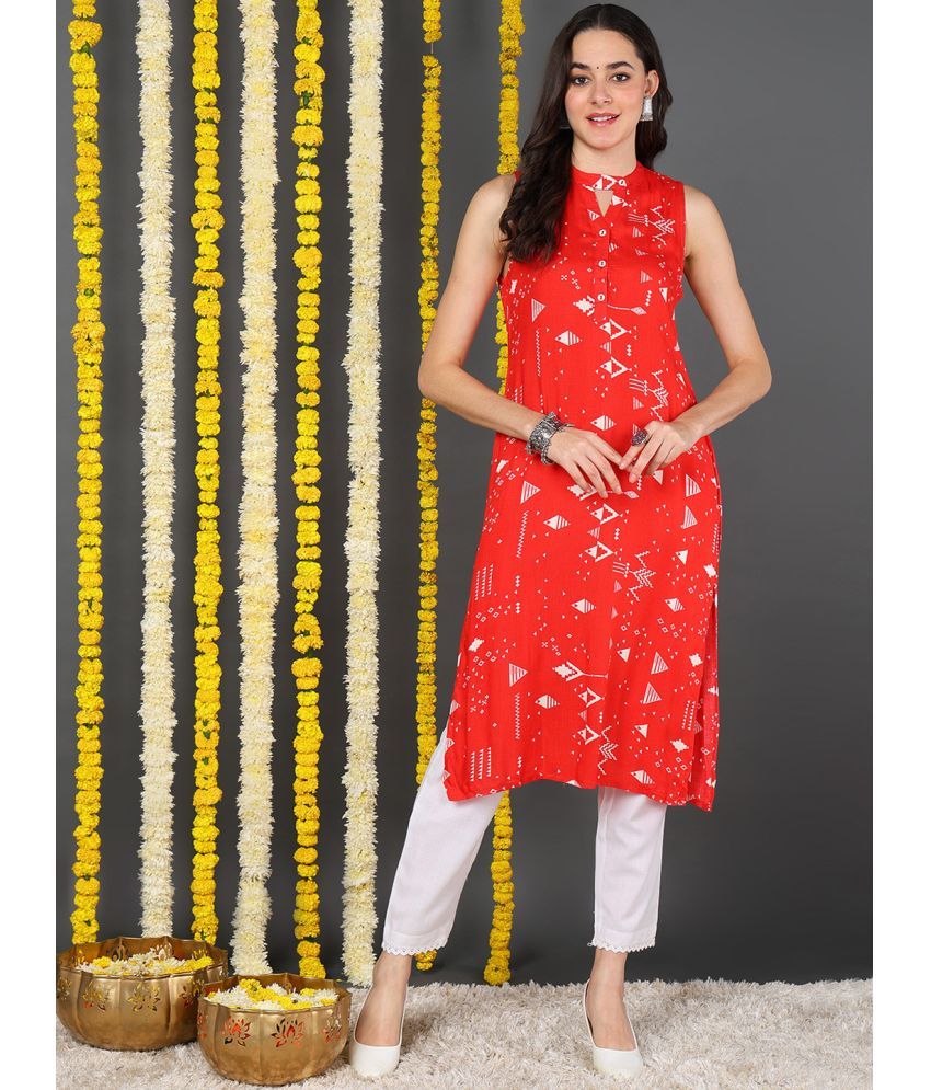     			Vaamsi Cotton Printed Straight Women's Kurti - Red ( Pack of 1 )