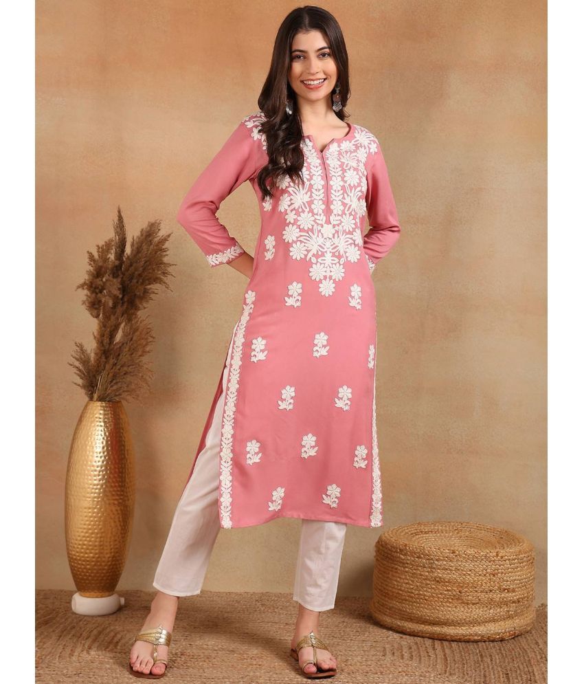     			Vaamsi Rayon Embroidered Straight Women's Kurti - Pink ( Pack of 1 )