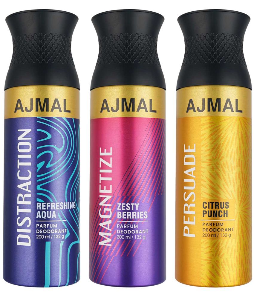     			AJMAL Distraction & Magnetize & Persuade Deodorant Spray for Unisex 600 ml ( Pack of 3 )