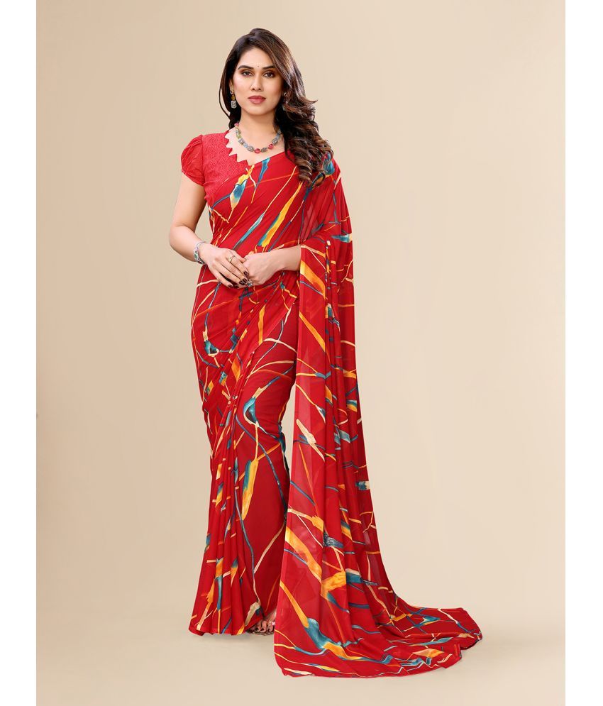     			ANAND SAREES Georgette Printed Saree With Blouse Piece - Red ( Pack of 1 )