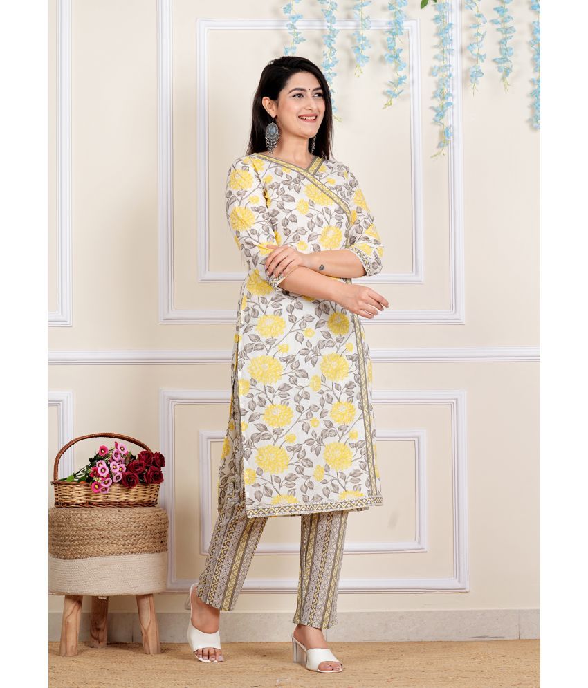     			Angvarnika Cotton Printed Straight Women's Kurti - Multicolor,Yellow ( Pack of 2 )