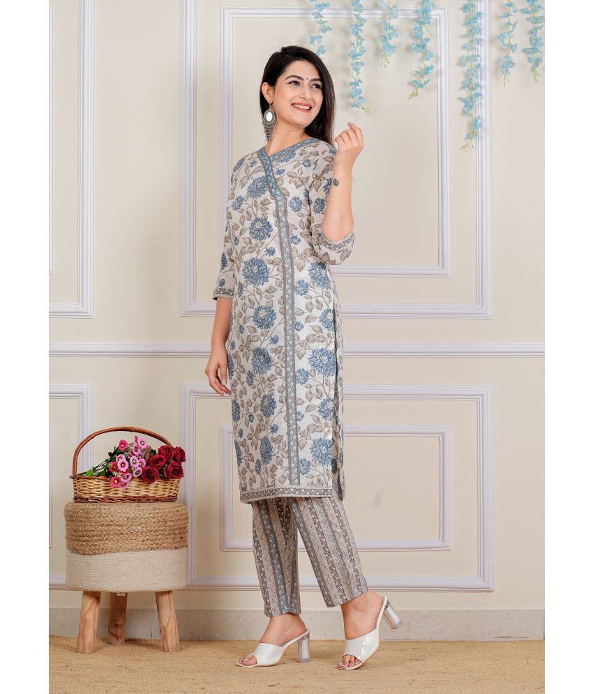     			Angvarnika Cotton Printed Straight Women's Kurti - Multicolor,Blue ( Pack of 2 )