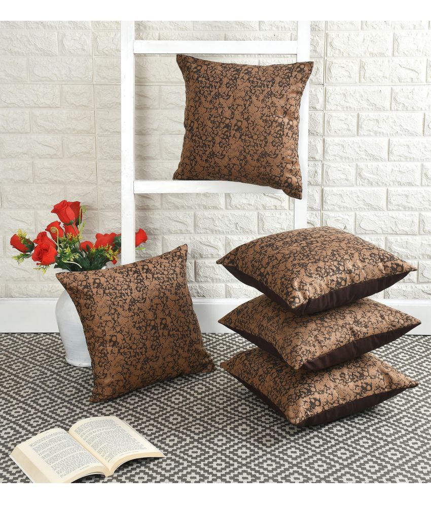     			Bigger Fish Set of 5 Cotton Abstract Square Cushion Cover (40X40)cm - Coffee