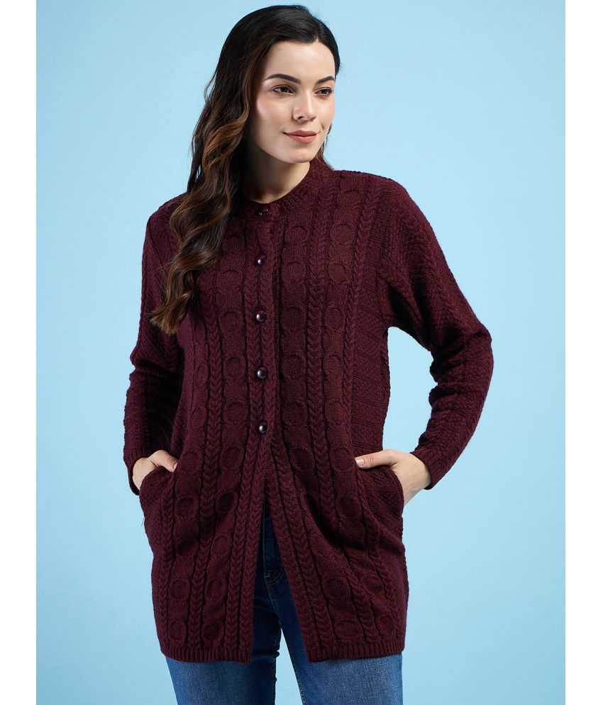     			Clapton Pure Wool Round Neck Women's Cardigans Dress - Maroon ( )