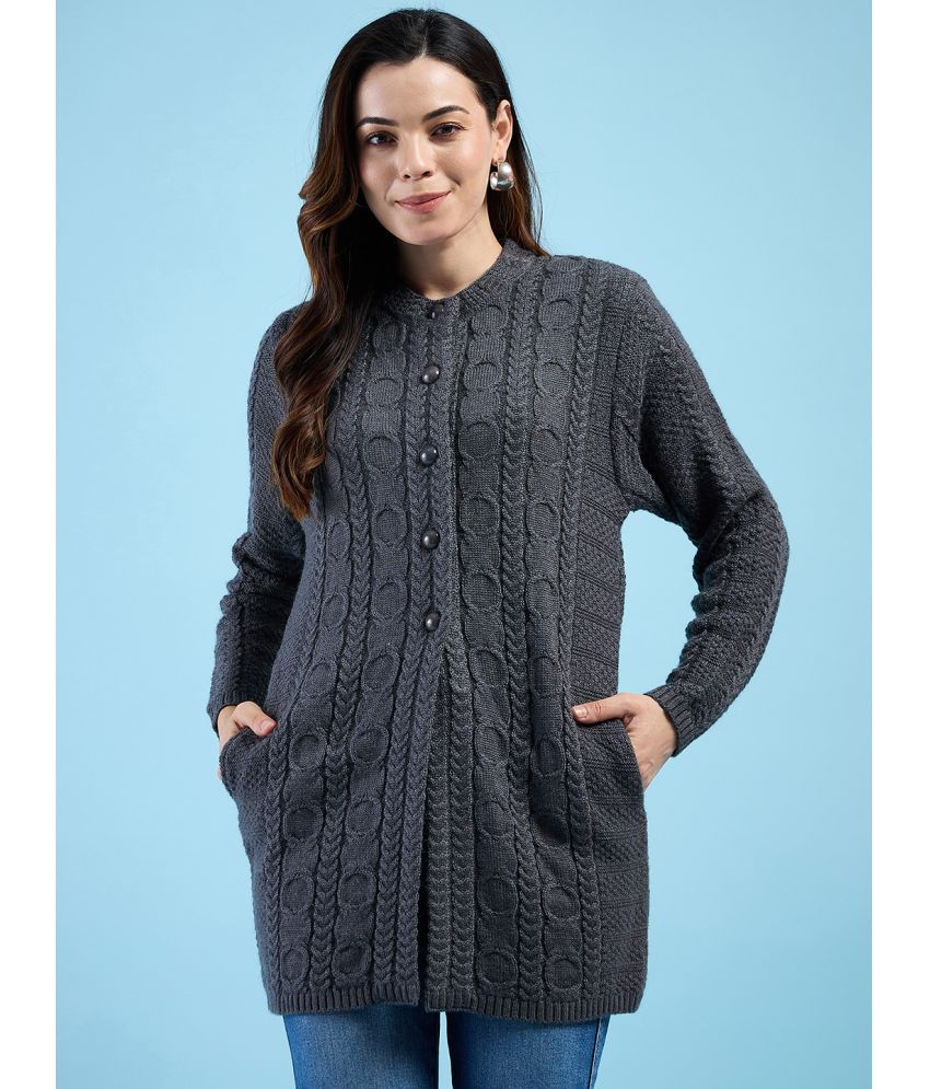     			Clapton Pure Wool Round Neck Women's Cardigans Dress - Grey ( )