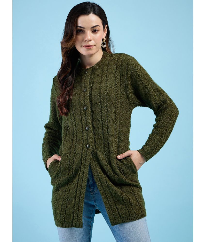     			Clapton Pure Wool Round Neck Women's Cardigans Dress - Green ( )