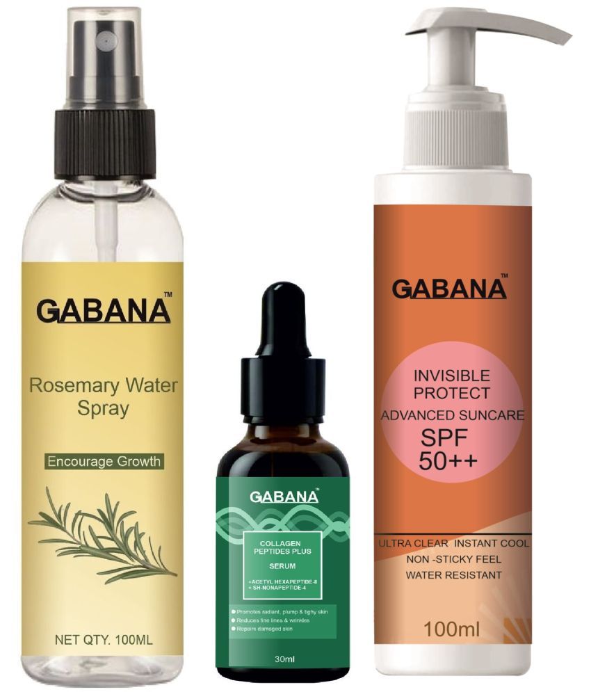     			Gabana Beauty Natural Rosemary Water | Hair Spray For Regrowth 100ml, Collagen Peptide Plus Face Serum 30ml & Advance Sunscreen with SPF 50++ 100ml - Set of 3 Items