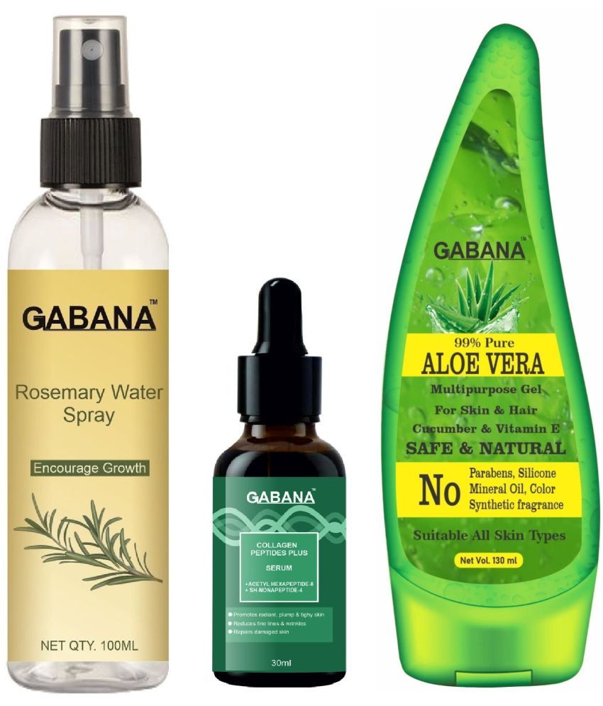     			Gabana Beauty Natural Rosemary Water | Hair Spray For Regrowth 100ml, Collagen Peptide Plus Face Serum 30ml & Aloe Vera Face Gel 130ml - Set of 3 Items