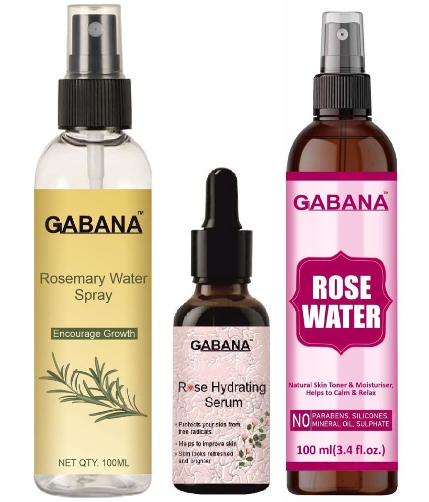     			Gabana Beauty Natural Rosemary Water | Hair Spray For Regrowth 100ml, Rose Hydrating Face Serum 30ml & Natural Rose Water 100ml - Set of 3 Items