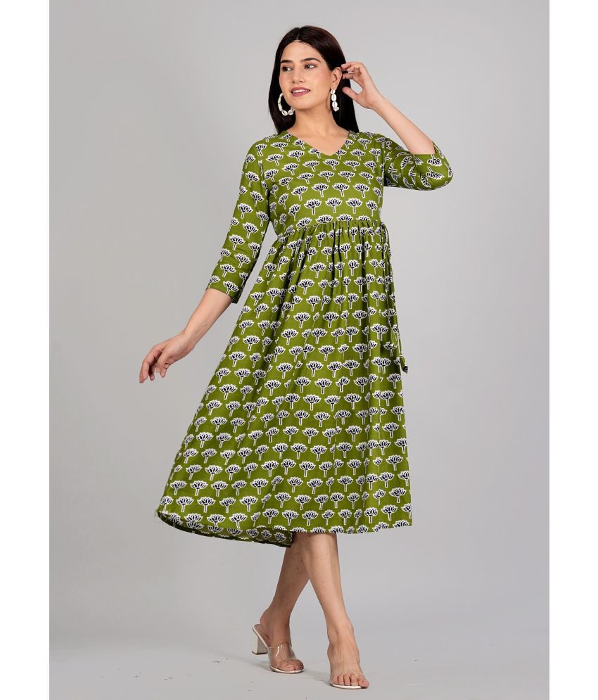     			Gobya Rayon Printed A-line Women's Kurti - Green ( Pack of 1 )