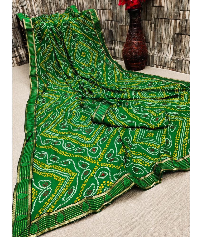     			Kanooda Prints Georgette Printed Saree With Blouse Piece - Green ( Pack of 1 )