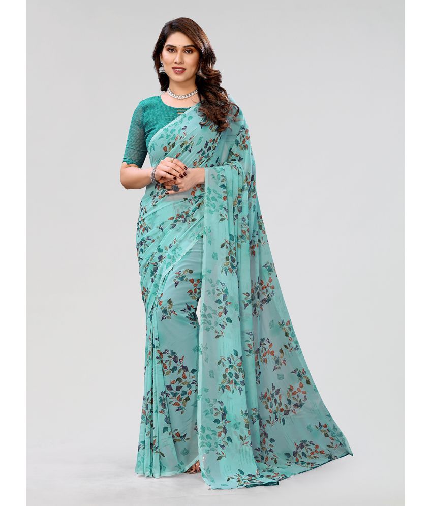     			Kashvi Sarees Georgette Printed Saree With Blouse Piece - Light Blue ( Pack of 1 )