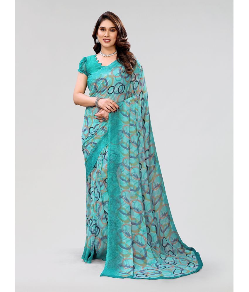     			Kashvi Sarees Georgette Printed Saree With Blouse Piece - Light Blue ( Pack of 1 )