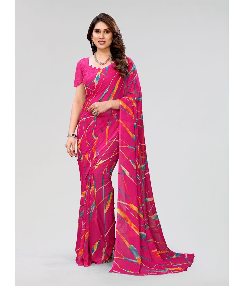     			Kashvi Sarees Georgette Printed Saree With Blouse Piece - Pink ( Pack of 1 )