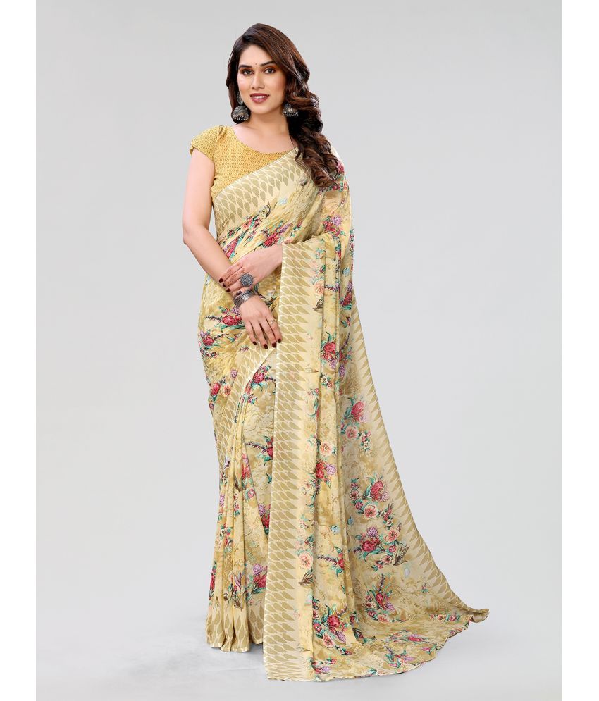     			Kashvi Sarees Georgette Printed Saree With Blouse Piece - Yellow ( Pack of 1 )