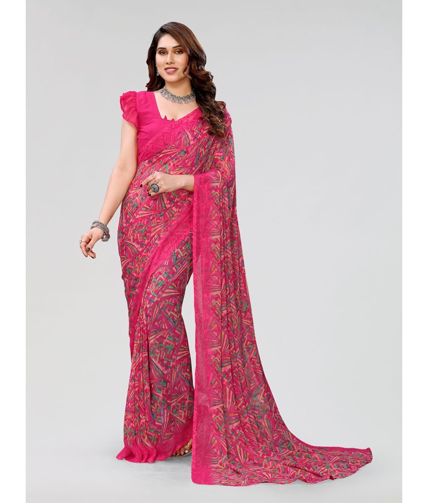     			Kashvi Sarees Georgette Printed Saree With Blouse Piece - Pink ( Pack of 1 )