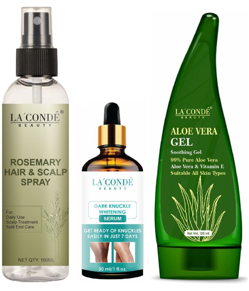     			La'Conde Beauty Natural Rosemary Water | Hair Spray For Regrowth 100ml, Dark Knuckle Skin Whitening Serum 30ml & Natural Aloe Vera Gel 130ml - Set of 3 Items