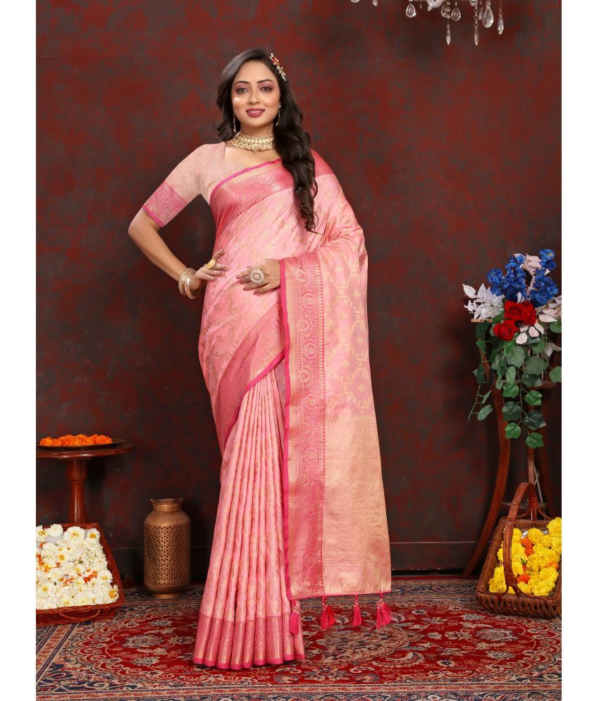     			OFLINE SELCTION Silk Blend Woven Saree With Blouse Piece - Pink ( Pack of 1 )