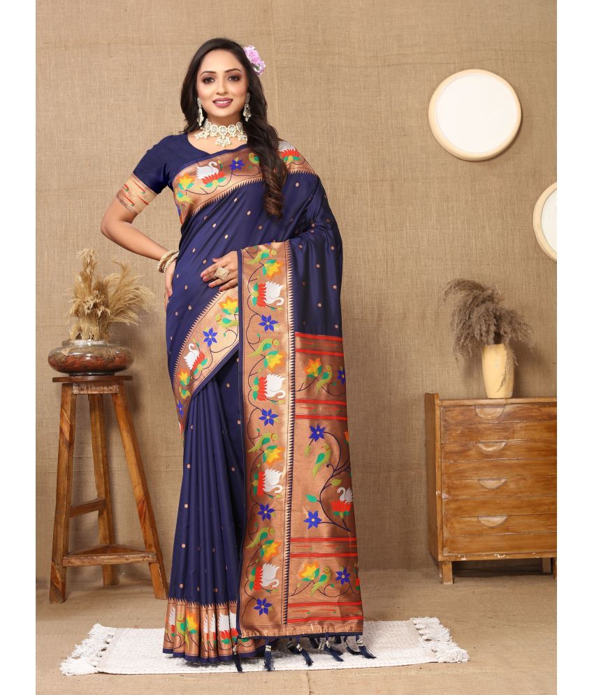     			OFLINE SELCTION Silk Blend Woven Saree With Blouse Piece - Navy Blue ( Pack of 1 )