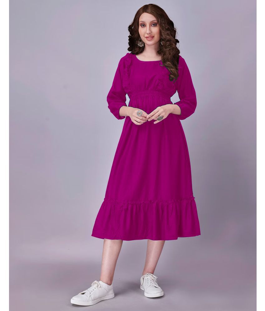     			RAIYANI FASHION Polyester Solid Midi Women's Fit & Flare Dress - Purple ( Pack of 1 )
