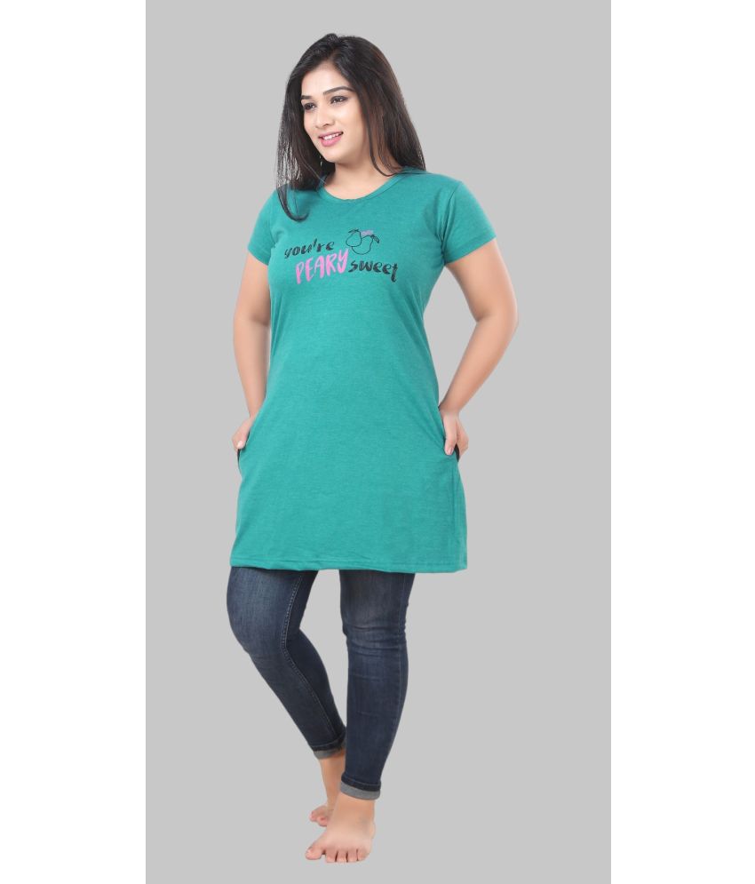     			RRIDHIMA Turquoise Cotton Blend Women's Nightwear Night T-Shirt ( Pack of 1 )