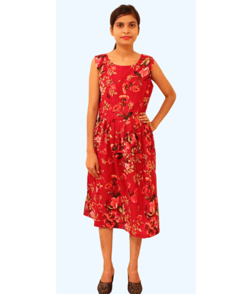     			Shubh paridhaan Crepe Printed Knee Length Women's Fit & Flare Dress - Maroon ( Pack of 1 )
