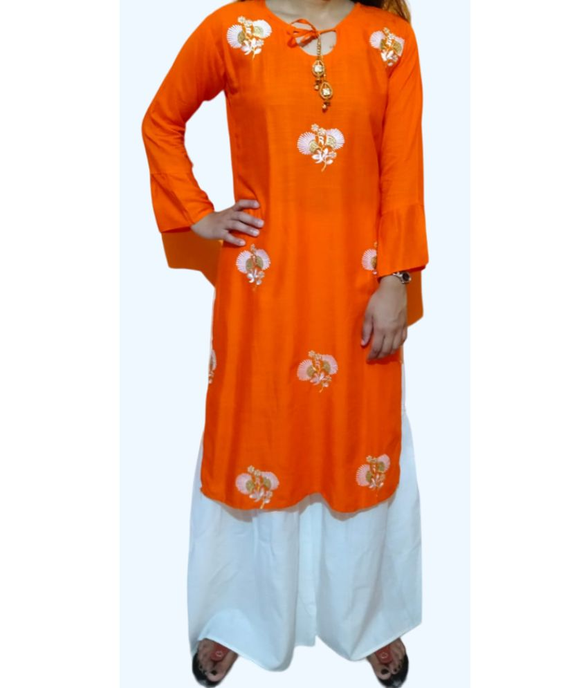     			Shubh paridhaan Viscose Printed Knee Length Women's Peplum Dress - Orange ( Pack of 1 )