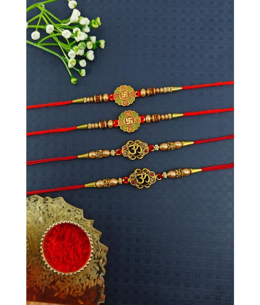     			THRIFTKART Rakhi Set Multicolour 4PC RAKHI COMBO 2PC Swastik AND 2PC OM Rakhi Pack of 4