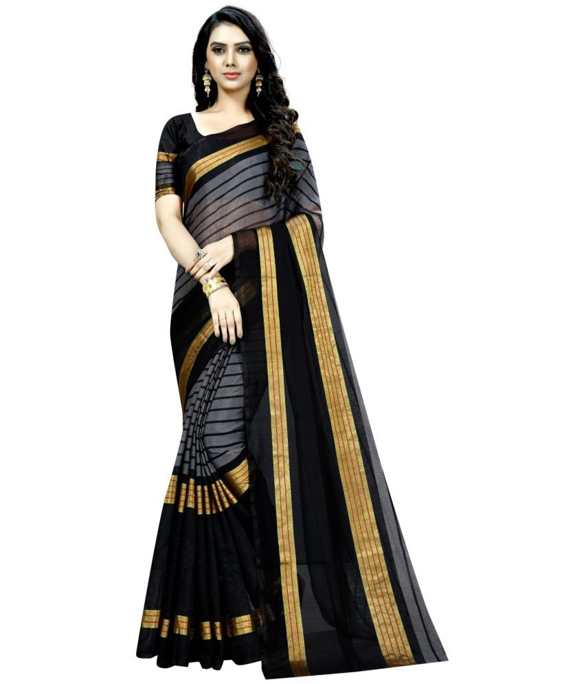     			Vkaran Cotton Silk Solid Saree Without Blouse Piece - Black ( Pack of 1 )