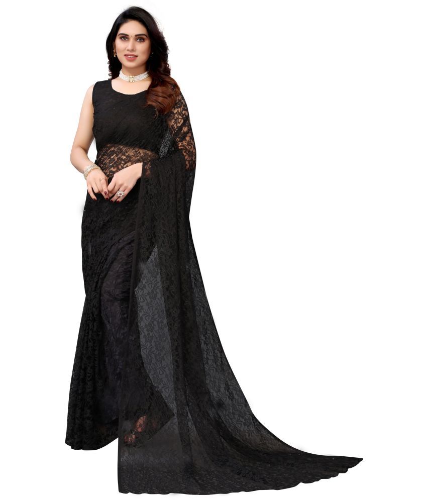     			Vkaran Net Cut Outs Saree With Blouse Piece - BLACK ( Pack of 1 )