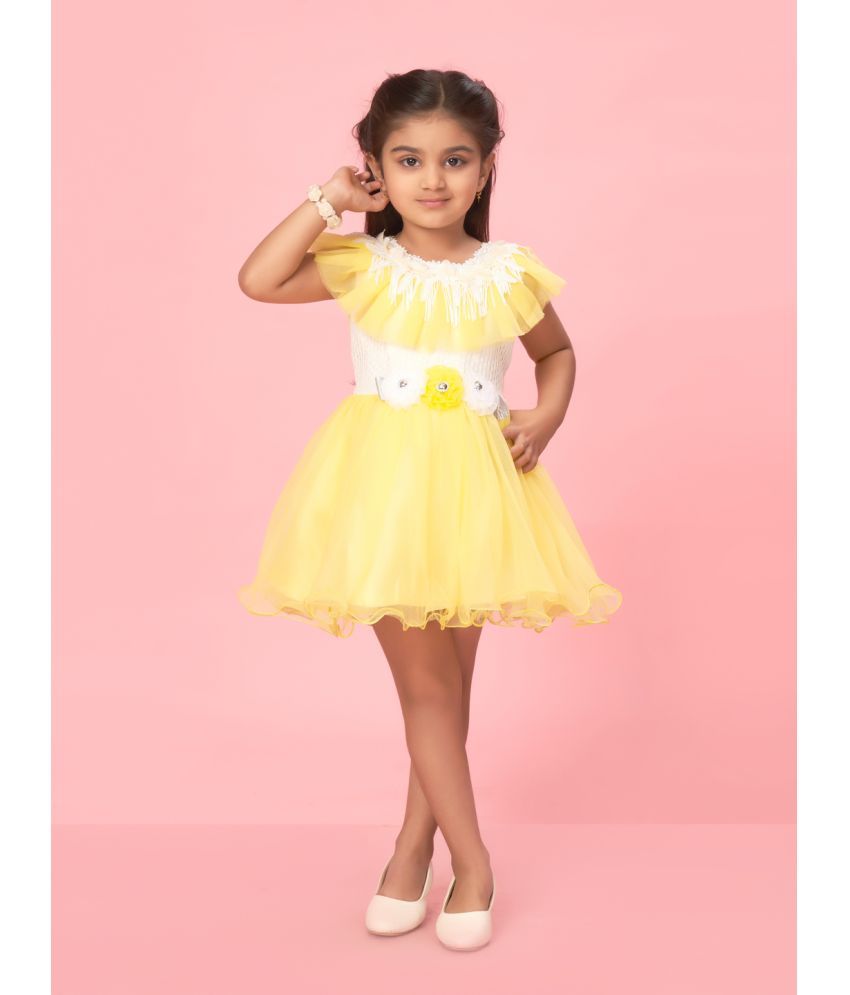     			Aarika Lemon Net Girls Frock ( Pack of 1 )