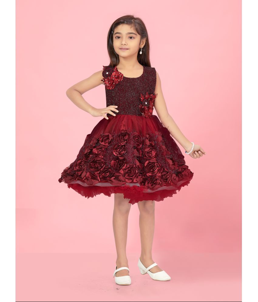     			Aarika Maroon Net Girls Frock ( Pack of 1 )