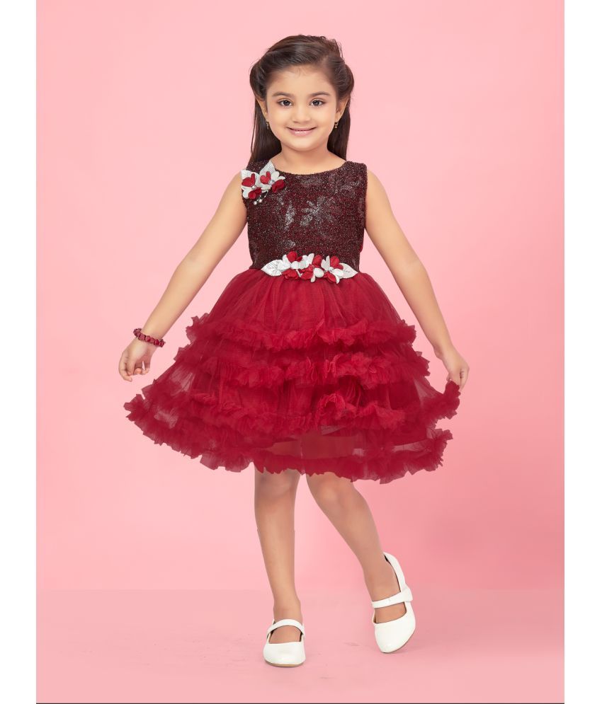     			Aarika Maroon Net Girls Frock ( Pack of 1 )