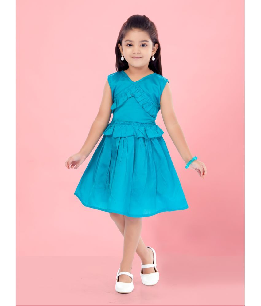     			Aarika Turquoise Silk Girls Frock ( Pack of 1 )