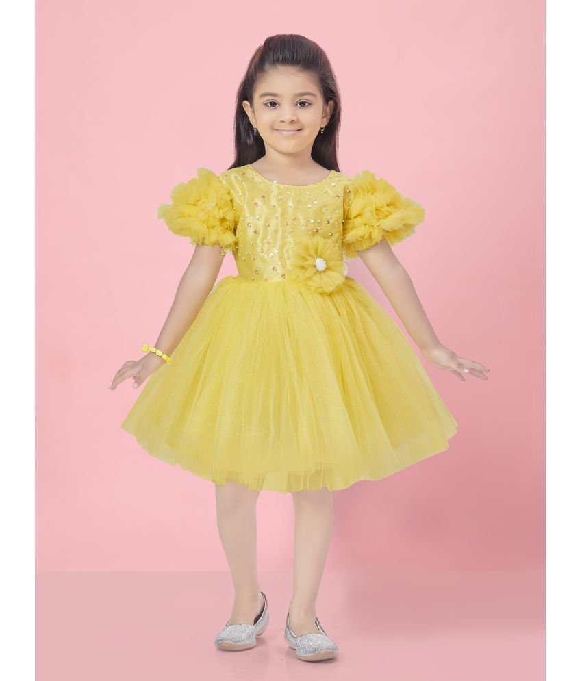     			Aarika Yellow Net Girls Frock ( Pack of 1 )