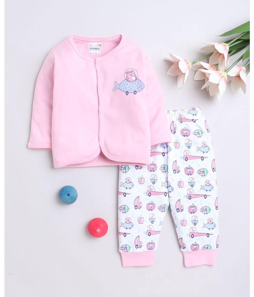     			BUMZEE Pink Cotton Baby Girl Sweatshirt & Jogger Set ( Pack of 1 )