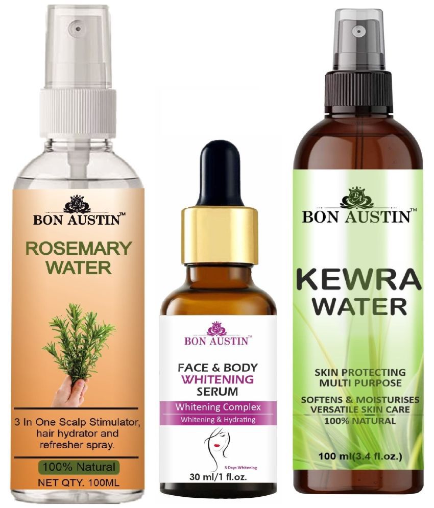     			Bon Austin Natural Rosemary Water | Hair Spray For Regrowth (100ml), Face and Body Whitening Serum 30ML & Natural Kewra Water 100ml - Set of 3 Items